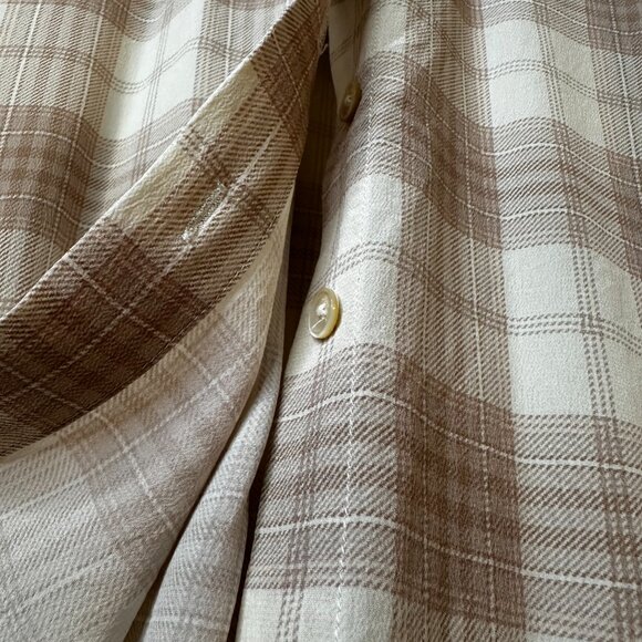 Wilfred 100% SILK! Neutral toned button down plaid blouse XS - Picture 2 of 11